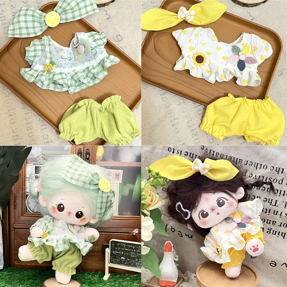 20cm Cotton Doll Lovely Princess Dresses Jumpsuit T-shirt Plush Dolls Clothes Skirt With Headband EXO Idol Dolls Accessories