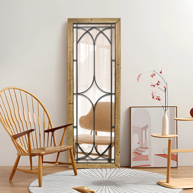 Antique Full-Length Rectangular Wall Hanging Home Decor Mirrors With Rustic Wooden Frame MDF For Bathroom Decor