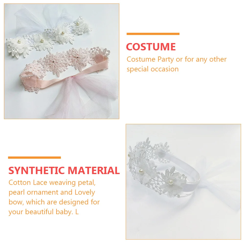 

2Pcs Baby Headbands Lace Pearl Flower Headwraps Pink White Birthday Party Photography Hair Accessories Baby Headbands