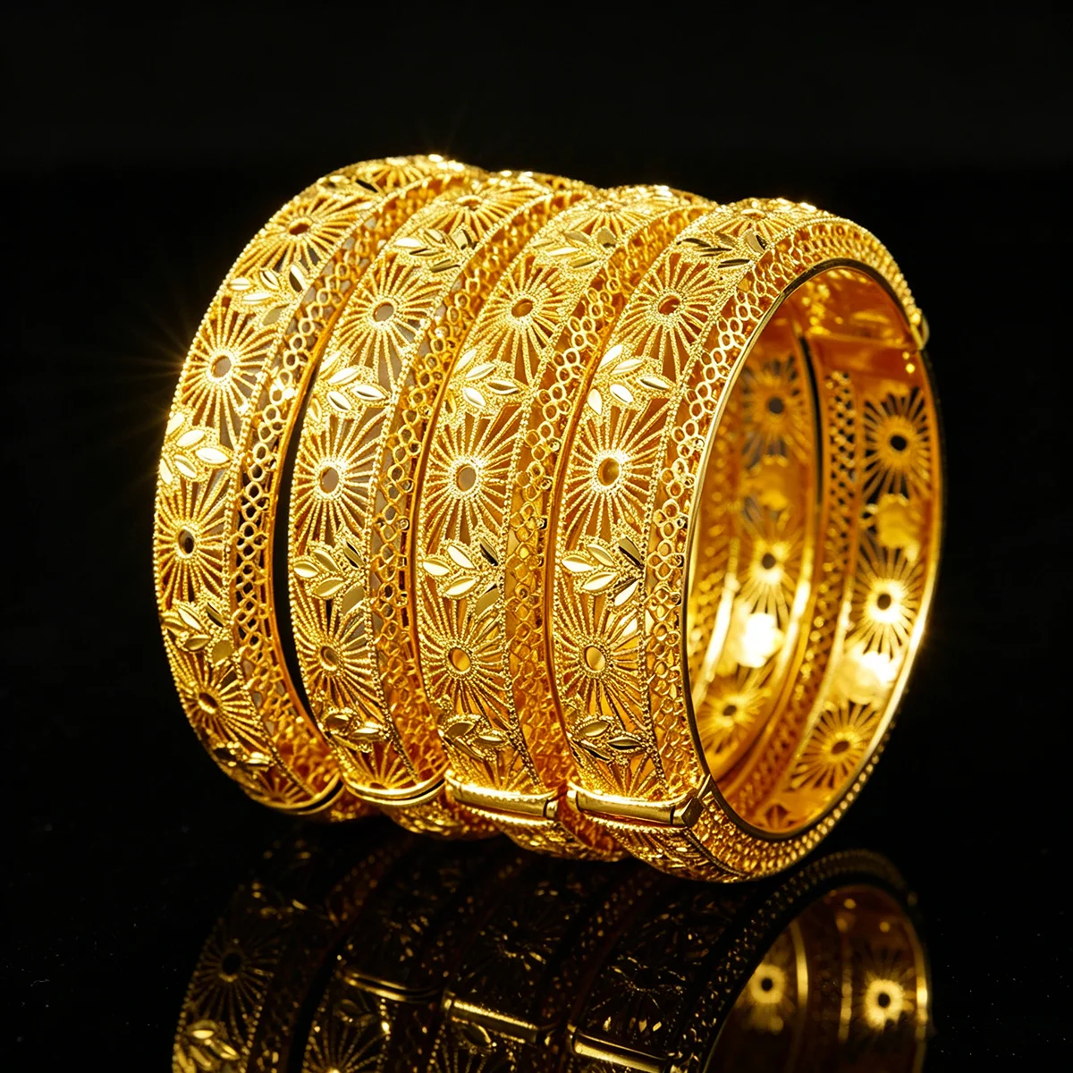 1/2/4PCS Dubai Jewelry Cuff Bangle Wedding Party Gifts Arab Women Charm Bracelets Indian 24K Gold Color Bangle Bracelets