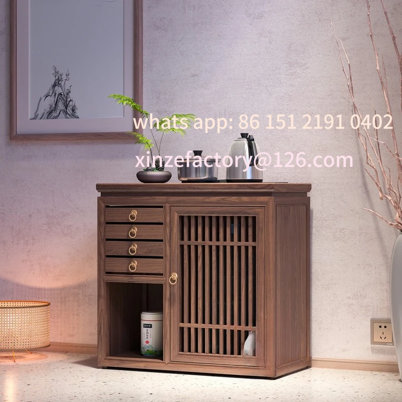 

Customizable tea cabinet New Chinese solid wood home balcony tea table side cabinet