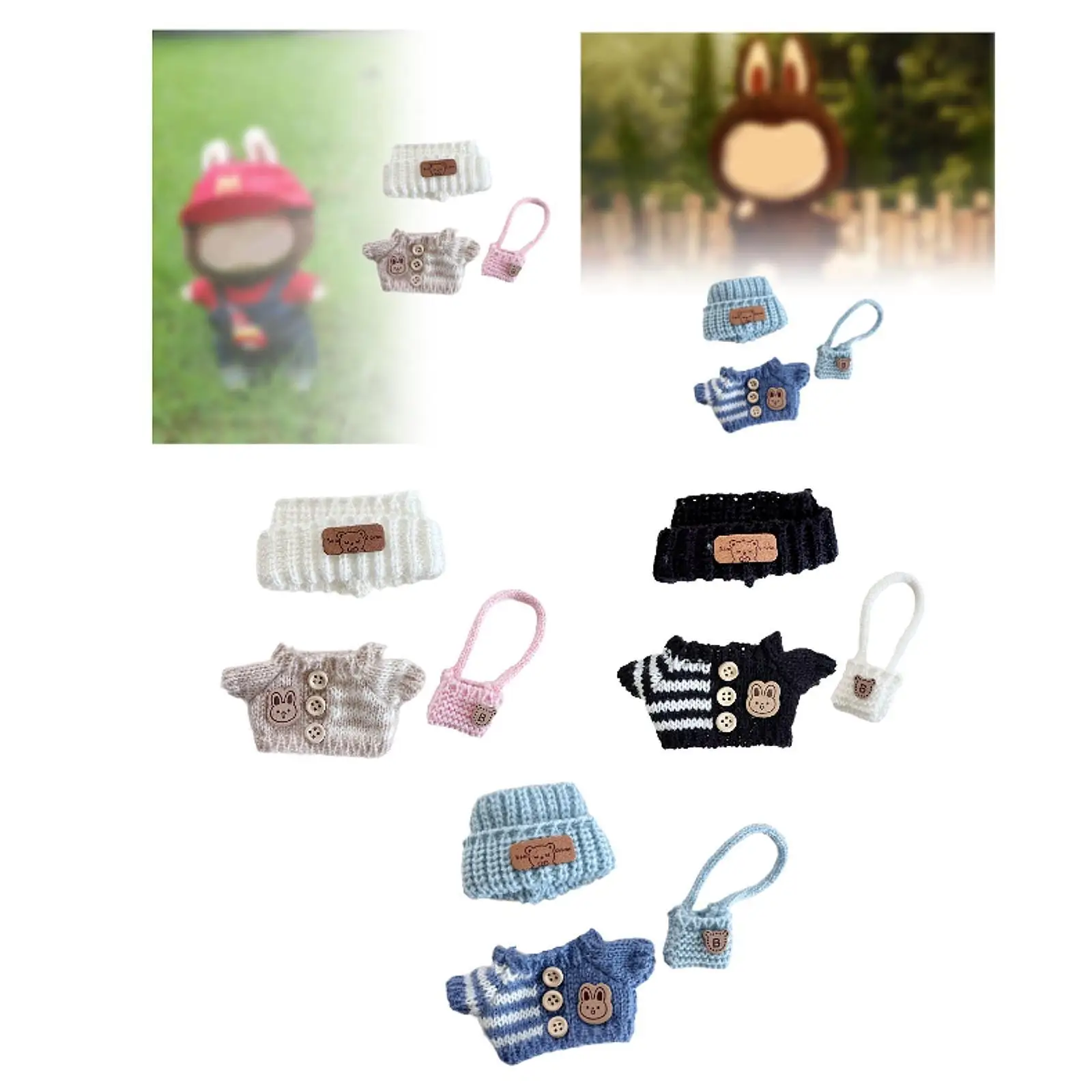 3x conjunto de mochila y sombrero de vestir en miniatura, accesorios para fotos, conjunto de ropa para muñeca DIY, conjunto de ropa para muñeca colgante de 15cm y 17cm