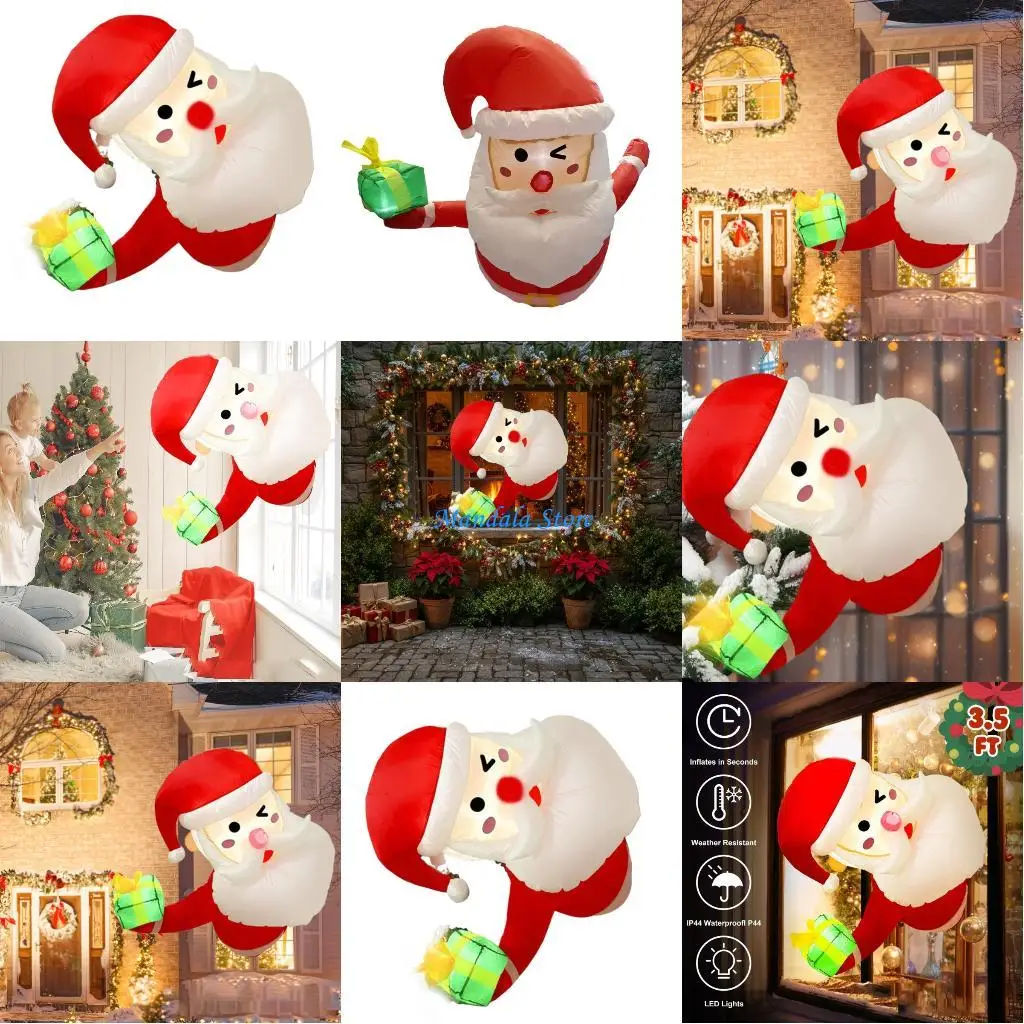 

U2JC Inflatable Santa Figurine Lighted Outdoor Christmas Decoration For Window Wall