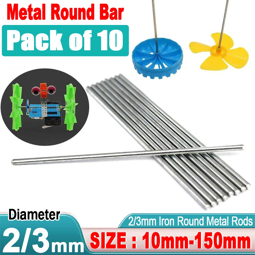 Eje de hierro de 2 mm y 3 mm de diámetro, barra redonda de metal sólido, ejes para modelos de coches RC, longitud de rueda de 10 mm a 150 mm, eje de engranaje