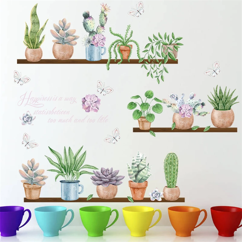 Creative Flowerpot Wall Sticker For Bedroom Baseboard Home Decoration Diy Natural Plants Mural Art Pvc Decals Pastoral Posters