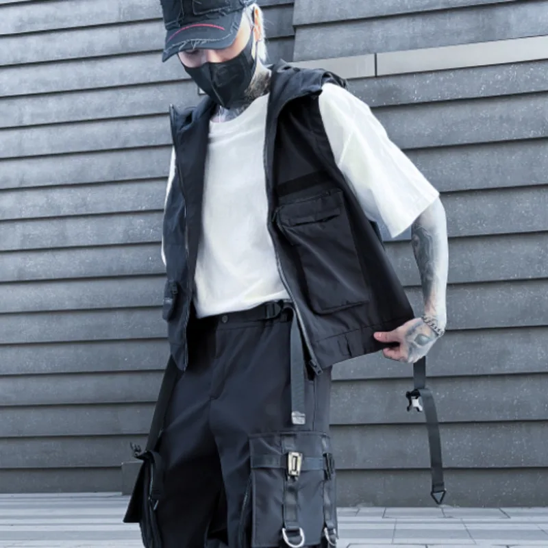 HKSH 봄 여름 신사복 조수 다크 후드 양복 조끼 펑크 전술 조끼 패션 세련된 일본 고딕 Techwear 탱크 탑 HK0046