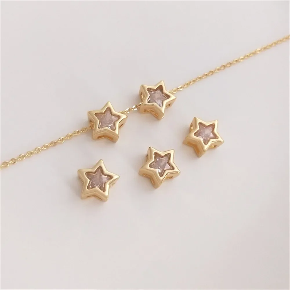 Colgante de cuentas de estrella de cinco puntas en forma de corazón de circón chapado en oro de 14 quilates hecho a mano diy con accesorios para collar y pulsera