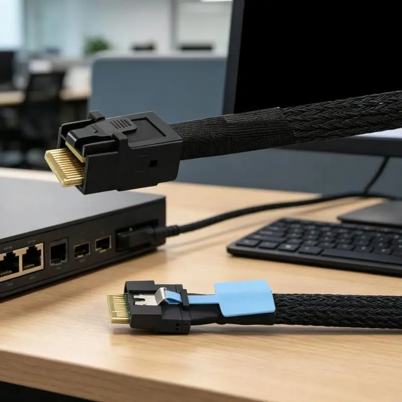 100cm SFF-8654 4i to SFF-8643 Data Cable Keyed Design Braid Shielded High-Speed Storage Cable for Array Card Internal Expansion