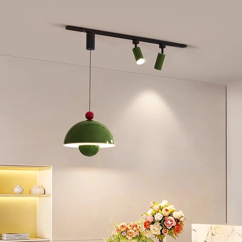

Bauhaus Movable Track Spotlight Straight Restaurant Ceiling Lights French Cream Style Creative Dining Room Kitchen Pendant Lamps