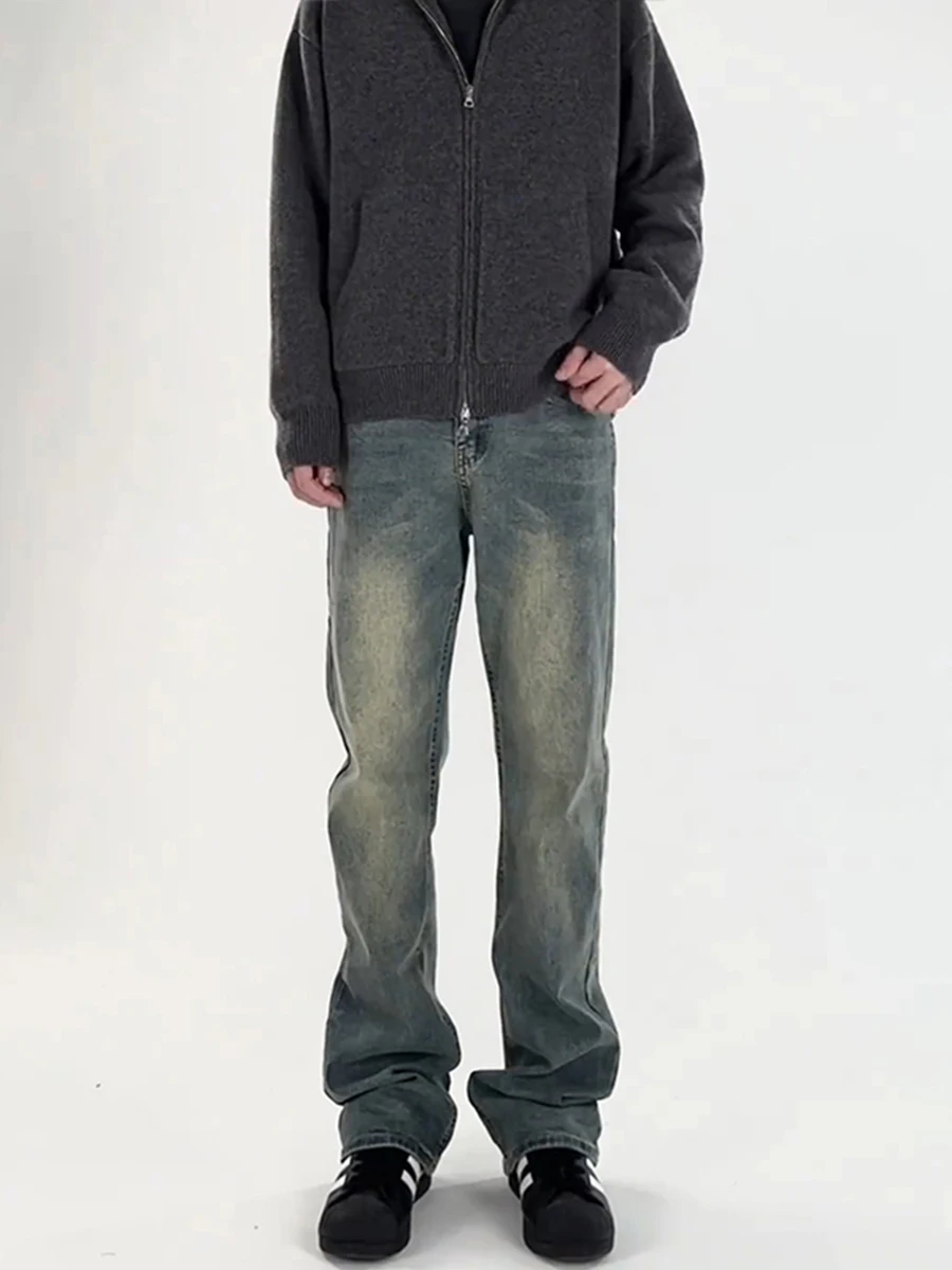 

Мужские джинсы синего цвета в стиле ретро на флисовой подкладке, осенне-зимние, удлиненные, с высокой посадкой, зауженные, прямые, с легким клешем