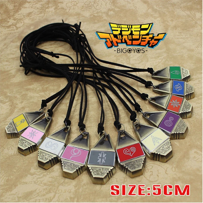 Digimon Digital Adventure Pendant Necklace, Monster Collection, Aventura, Coragem, Amizade, Amor, Esperança, Emblema, Corda Magnética, Presente