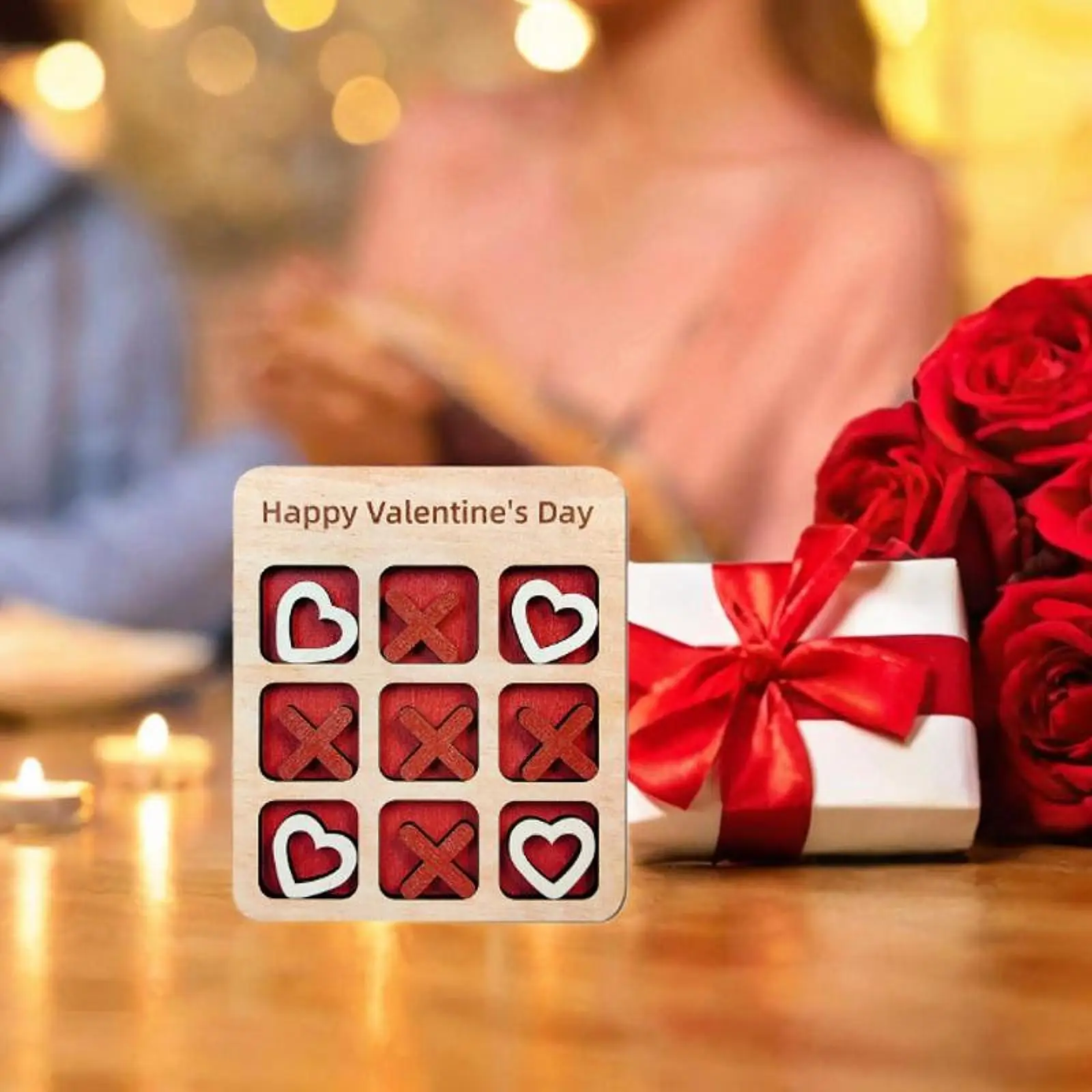 

Wooden Tic TAC Toe Game Valentines Day Gift for Family Children Adults