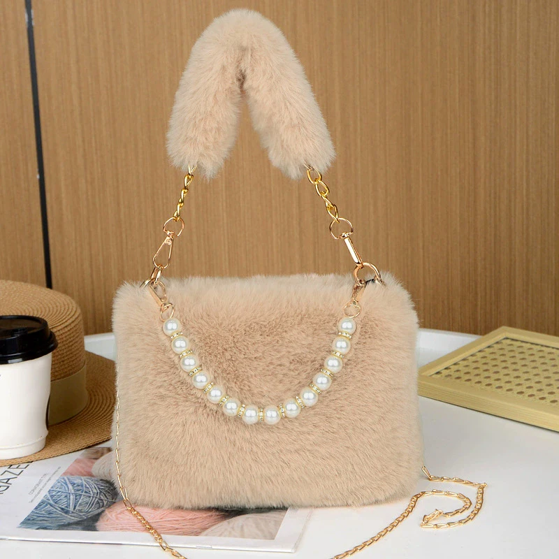 Modische Perle Kaninchenfell Handtasche Damen Umhängetasche Kette Design Winter Kleine vielseitige Umhängetasche – Detail 20
