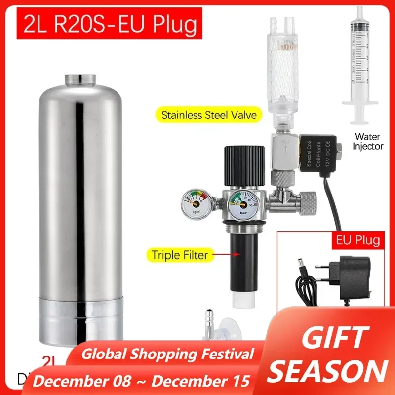 2L/1L CO2 Reactor Kit Aquarium Fish Tank DIY Carbon Dioxide Generator System Stainless Steel Cylinder Raw Material Generator