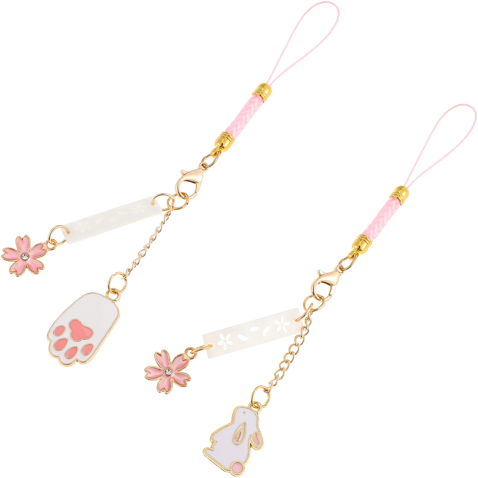 2 Pcs Cherry Blossom Rabbit Charm Strap Keychains Lanyards Charms Bracelet -lost Suspenders Aesthetic