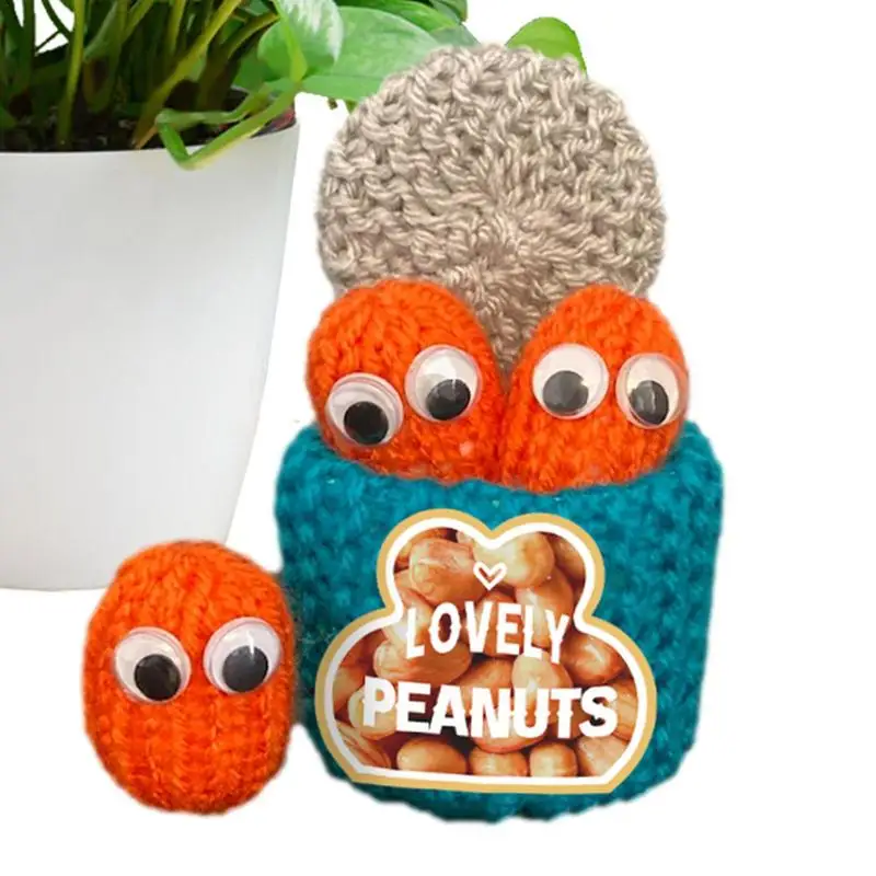 Woven Peanut Toy Cute Peanut Wool Yarn Woven Doll Set Fun Knitted Beans Adorable And Sturdy Cartoon Peanut Doll Set For Room