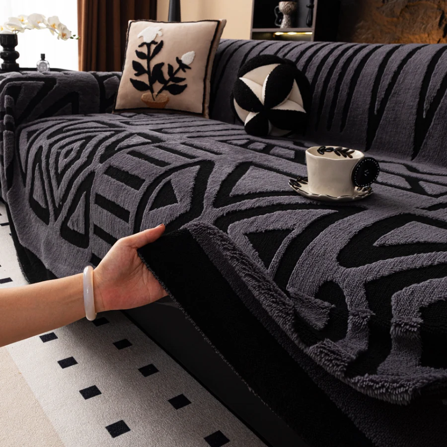 Bohemian Jacquard Sofa Protector Vintage Interlaced Comfortable Sofa Blanket Warm Tuffed Fleece Sofa Towel Anti-slip Boho Style