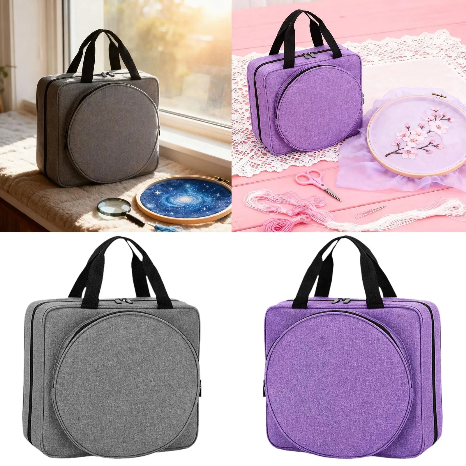 Embroidery Project Bag Craft Carry Case with Zipper No Accessories with Pockets Cross Stitch Storage Bag for Knitting