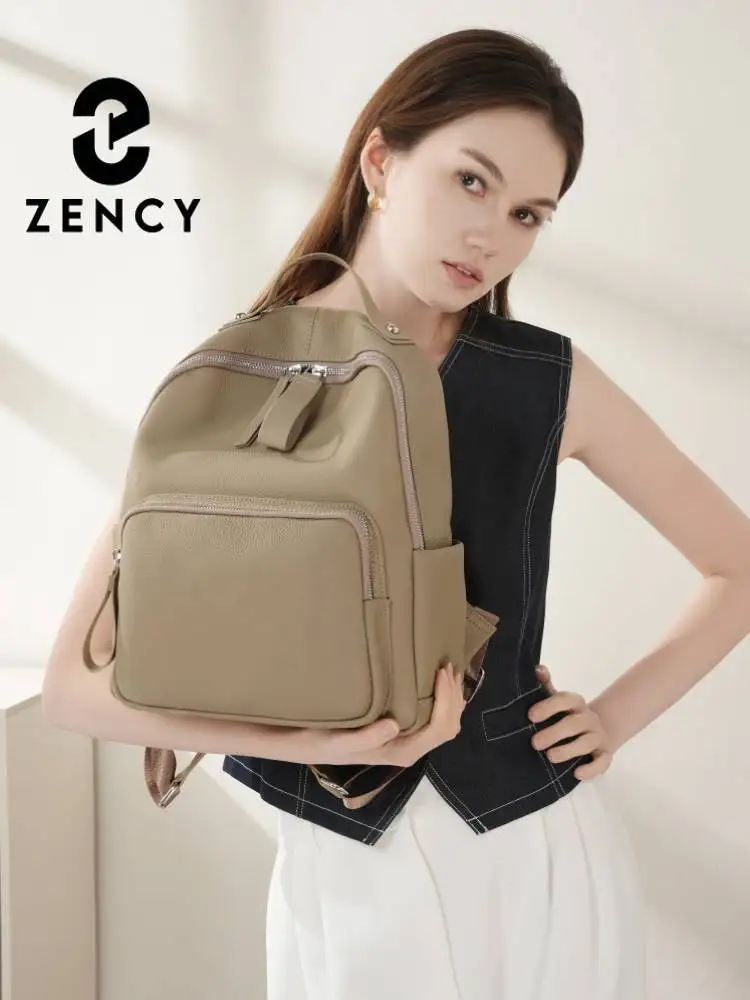Zency Genuine Leather Women's Fashion Backpack Travel Shoulder Bags Roomy Small Knapsack for Travel Girls Simple Roomy Satchels