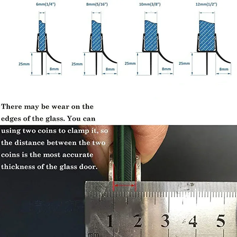 2x50cm tira de vedação de chuveiro transparente tela de banho porta varrer tiras de bloqueio de água sem cola weatherstrip para vidro de 6 a 12mm