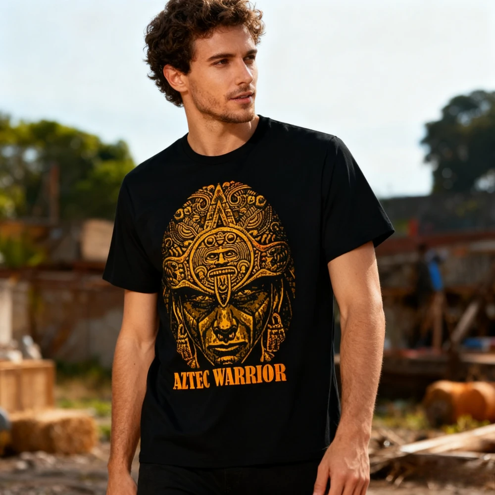 

Aztec Warrior King T-Shirt Mexico Native Aztec Art Mayas Unisex Tee Creative Design Tshirt Men Vintage Daily Life Short Sleeve