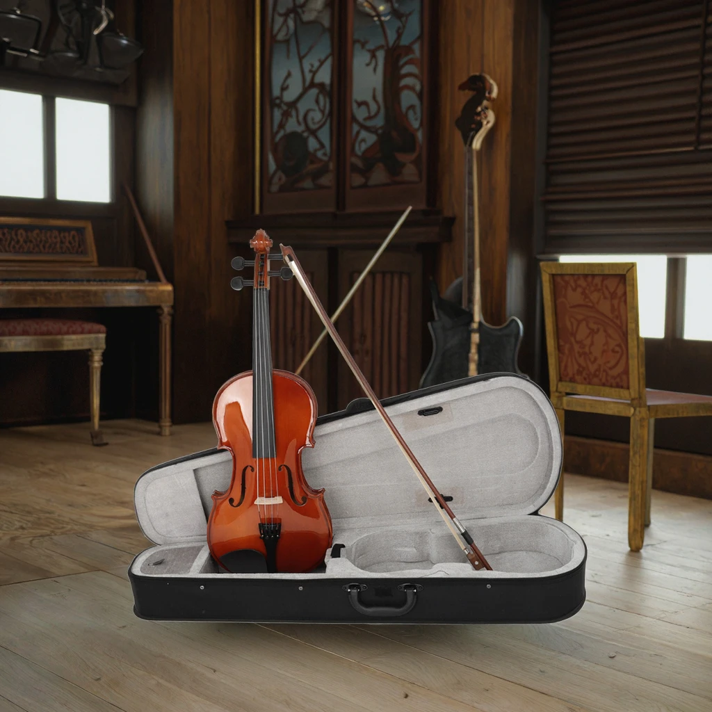 Viola Aston Villa de 16 Pulgadas 4/4 Hecha a Mano, Tapa de Abeto Macizo y Fondo/Lados de Arce, para Adultos Principiantes, con Arco de Ébano y Madera de Brasil