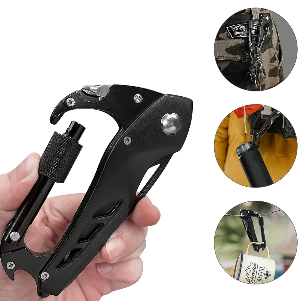 Multitool Carabiners ,  EDC with Pocket Knife , Bottle Opener, Window Breaker and Screwdriver, Survival Gear for Camping Hiking