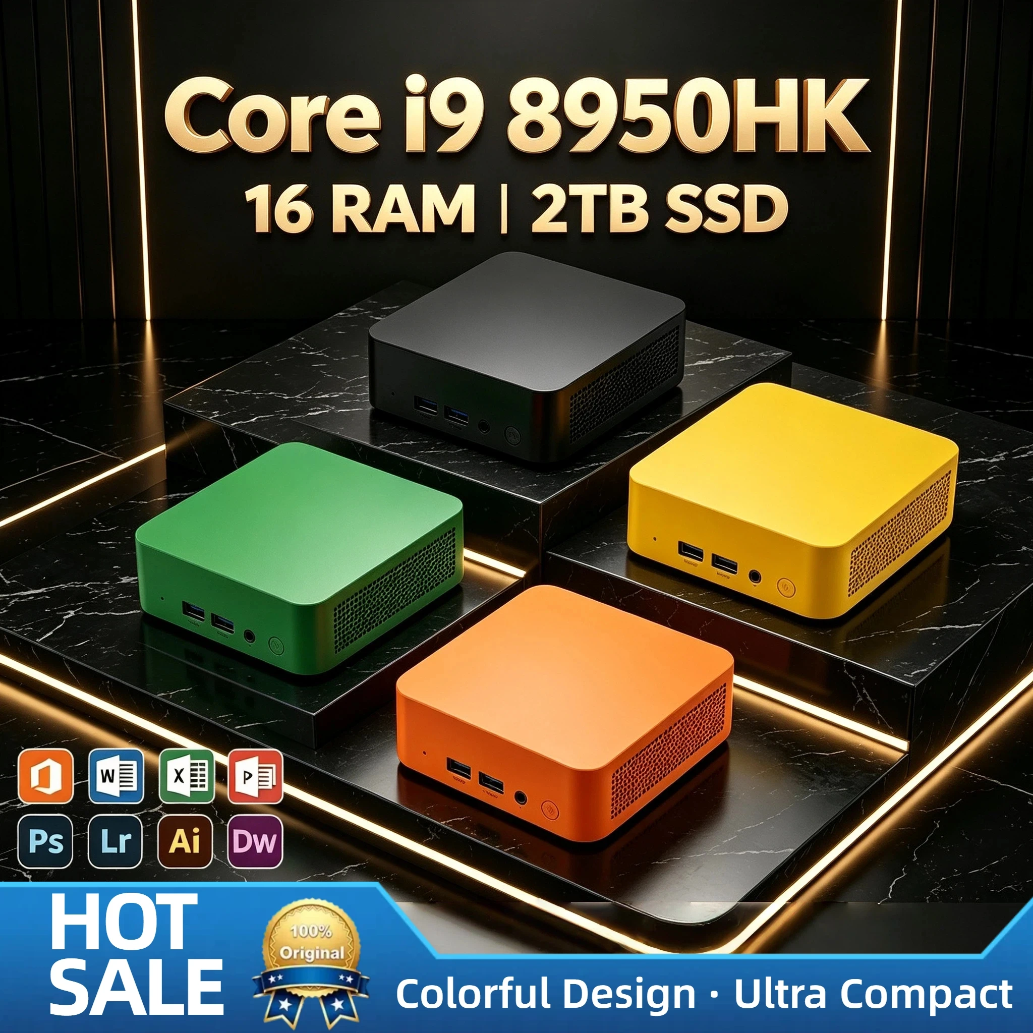 Intel Core i9-8950HK Small Form Factor PC 16GB DDR4 1TB 2TB M.2 SSD WiFi6 BT5.2 Low Power Pro Dual HDMI Ports
