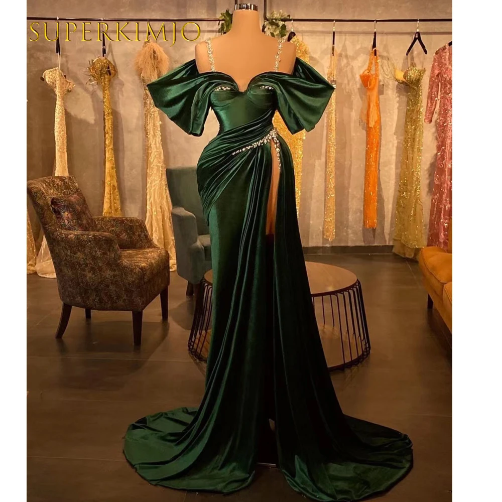 SuperKimJo Robe De Soiree Femme Dark Green Evening Dresses Long Abendkleider Beaded Modest Elegant Luxury Formal Dresses