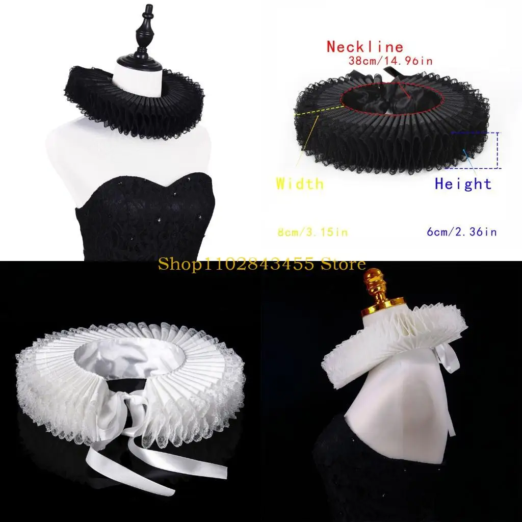 49mc-elizabethan-neck-ruff-medieval-styles-detachable-collar-ruffled-pattern-collar