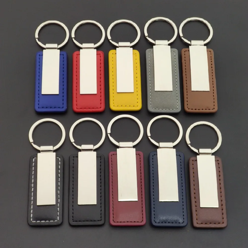 

Customizable Rectangular Metal Stainless Steel PU Leather Keychain For Car Accessories Keyring Pendant Vintage Laser Engraved