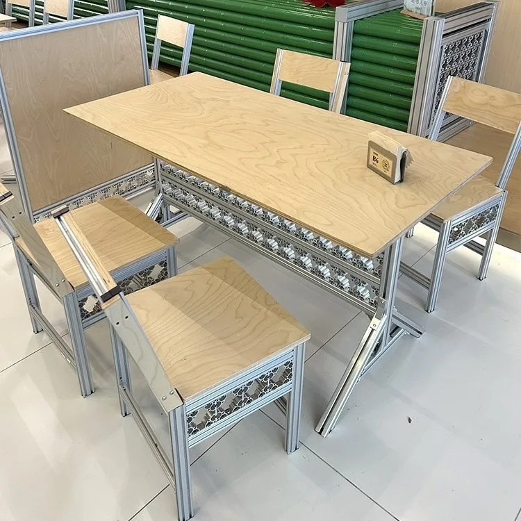 Mesa y silla de café, té de la leche, postre, panadería, combinación de perfil de aluminio, tablero marino de abedul, juego de mesa y silla de ocio