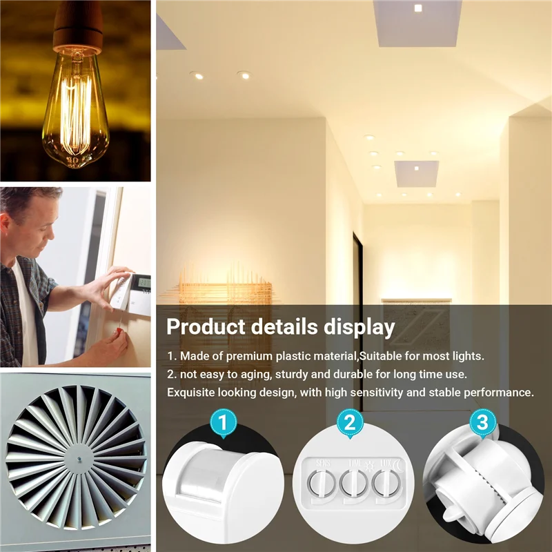 ZIZI Infrarot-Bewegungssensor AC110V-240V, einstellbarer Sensorschalter für PIR-Körperbewegungssensoren für mehrere Szenarien (weiß)
