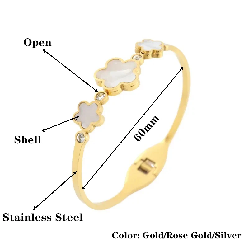 Nowa prosta biała skorupa ze stali nierdzewnej pięciolistna kwiatowa bransoletka klasyczna koniczyna biżuteria na nadgarstek luksusowa na imprezę kobieta biżuteria prezent