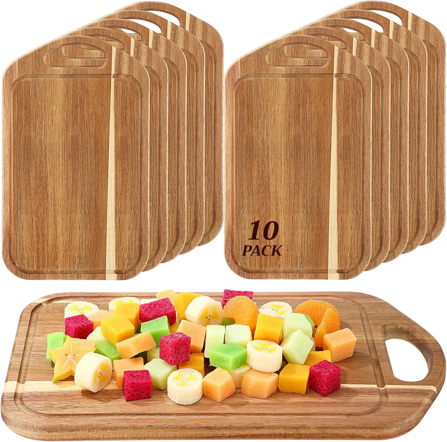 onRoad 10 Tablas de Charcutería al por Mayor, Tabla de Cortar de Madera de Acacia con Asa 13 x 7.8 pulgadas, Tabla de Bambú para Tallar, Bandeja para Pizza