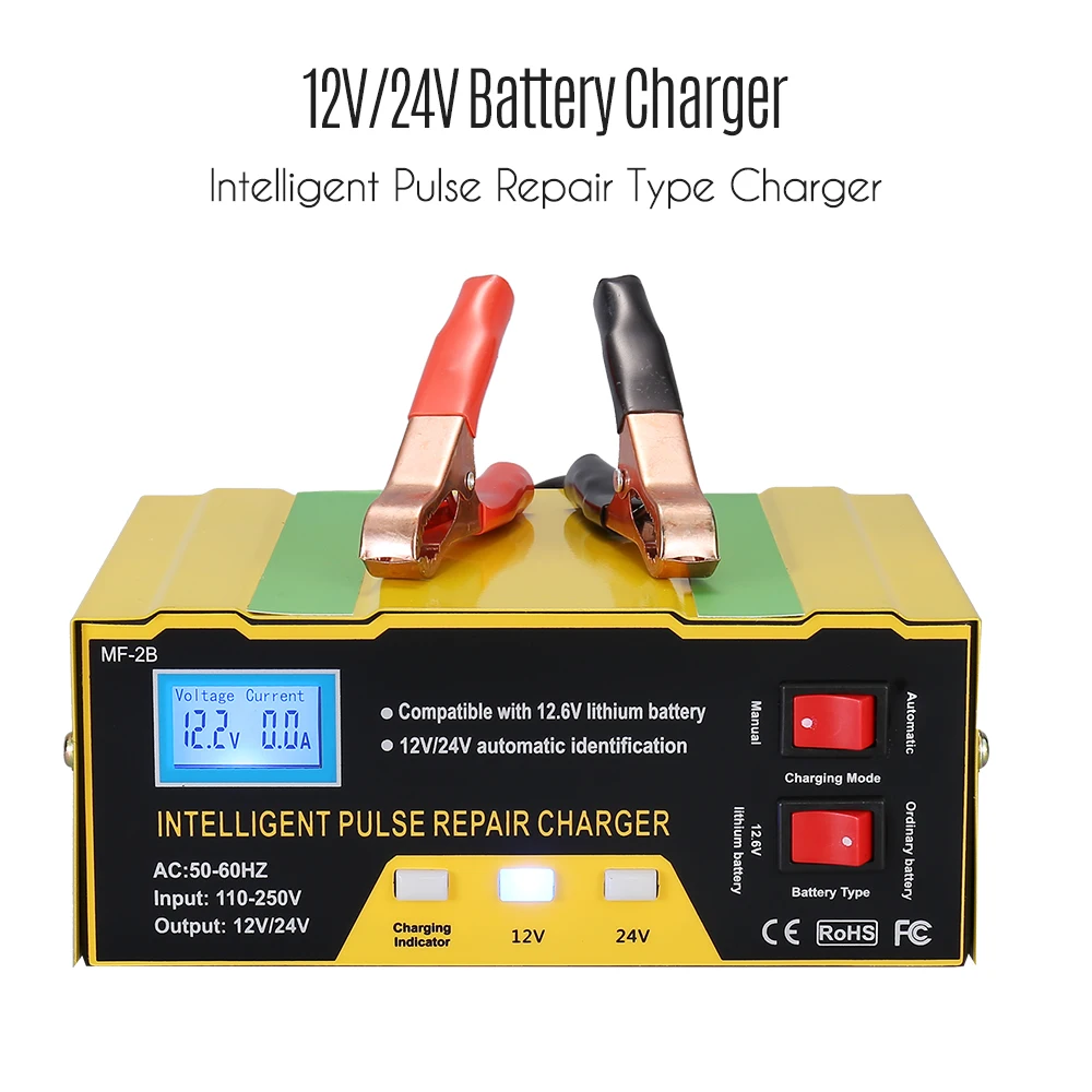 Car Battery Chargers 12V/24V Intelligent Pulse Repairing Charge Device Automotive Battery Trickle Maintainer for Car Truck