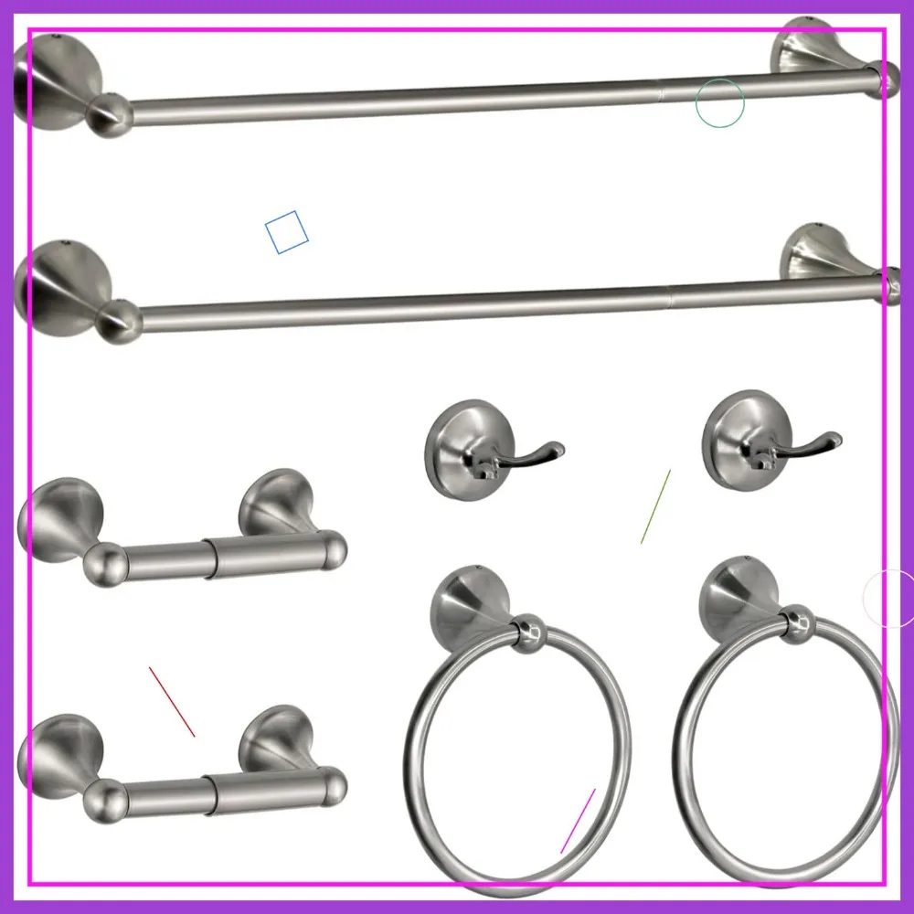 

8-Piece Bathroom Hardware Set: Adjustable Towel Bars, Rings, Hooks & Toilet Paper Holder in Brushed Nickel