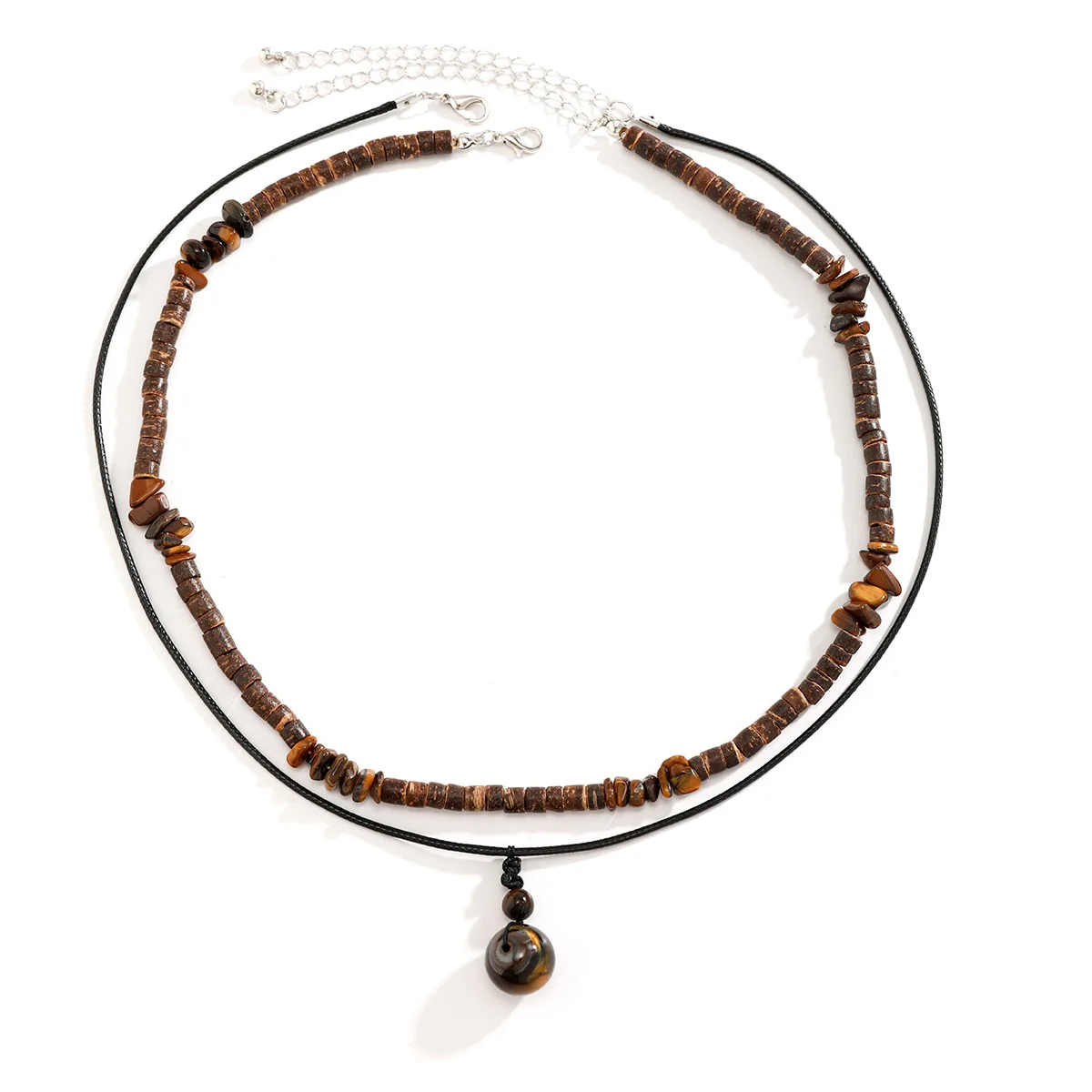 

Coconut shell turquoise leather wax thread necklace set men's stacked sweater chain