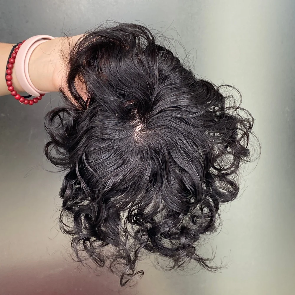 Doczepiany tupet z kręconych włosów naturalnych, w kształcie litery O, na klipsach, lekki i oddychający, wyglądający naturalnie.