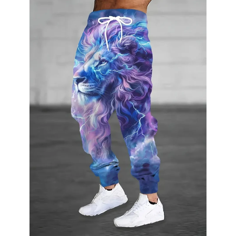 

Men Loose Casual Pocket Drawstring Sweatpants Winter Thick Warm Pants Fashion-Thunder Lion 3D Printing-Tracksuit Pants