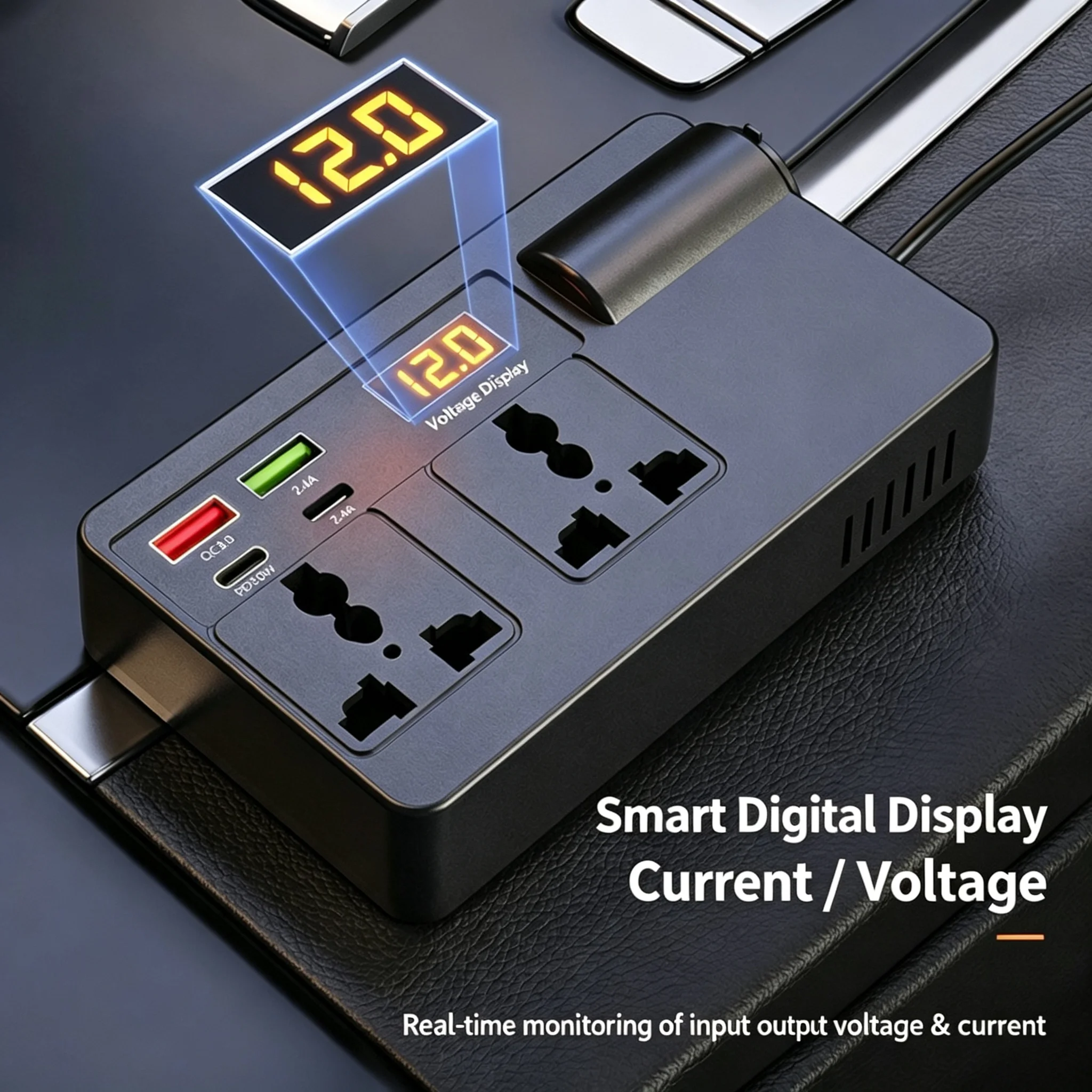 200W Car Power Inverter, 200W Car Charger, 12V/24V to 220V Smart Digital Display Car Cigarette Lighter Fast Charger, Universal Socket, Cigarette Lighter Adapter Socket, Suitable for Cars and Trucks, Portable Car Adapter, Outdoor Gear, Suitable for Vehicles, Camping, Office, Road Trips Fast Charging Car Charger