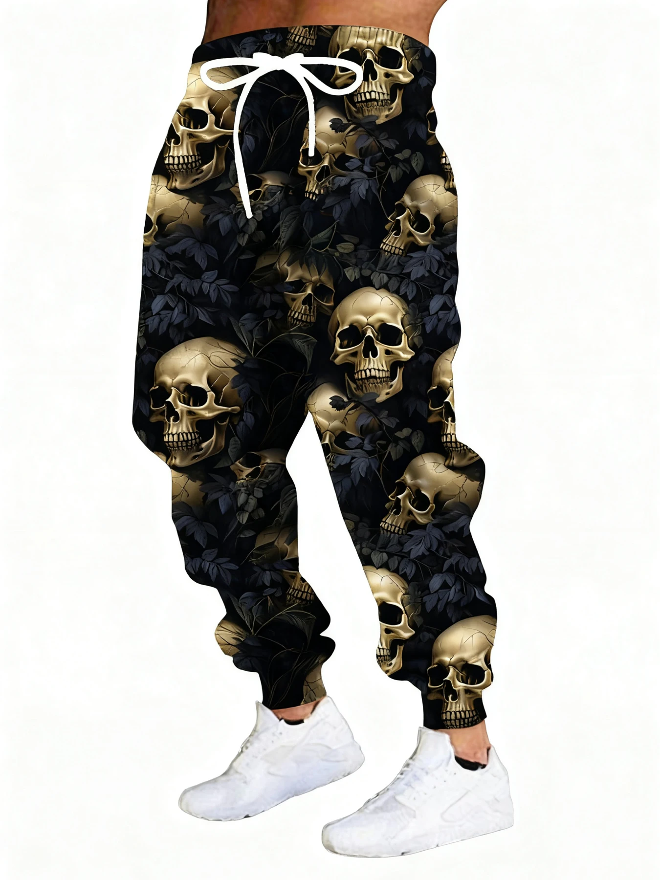 

New Men's 3D Skull Casual Pants Outdoor Breathable Athletic Pants Stylish Drawstring Streetwear Trousers Mens Cuffed Pants