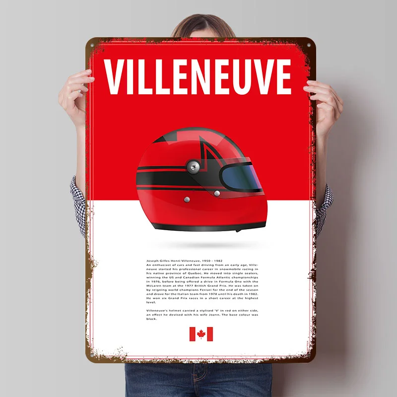Gilles Villeneuve Helmet Poster Customized Vintage Metal Signs Wall Art Retro Tin Plaque for Bedroom Decorations Bar Accessories