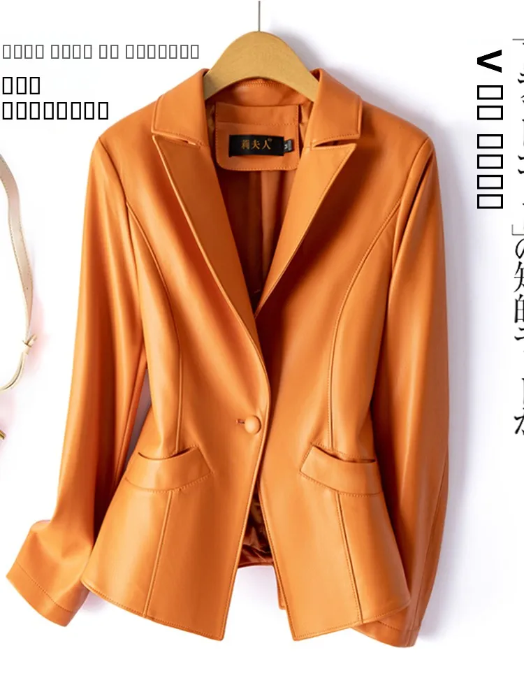Spring Autumn New Sle 2025 Genuine Leather Jaet Women's ort Slim Fit Busin Suit Lapel Leather Coat Outerwear