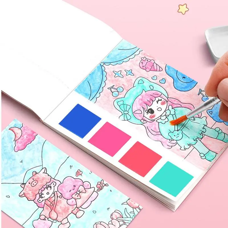Книжка-раскраска с акварелью, детская книга с акварельными красками, 5X рабочая тетрадь с акварельными красками для детей, креативная акварельная раскраска