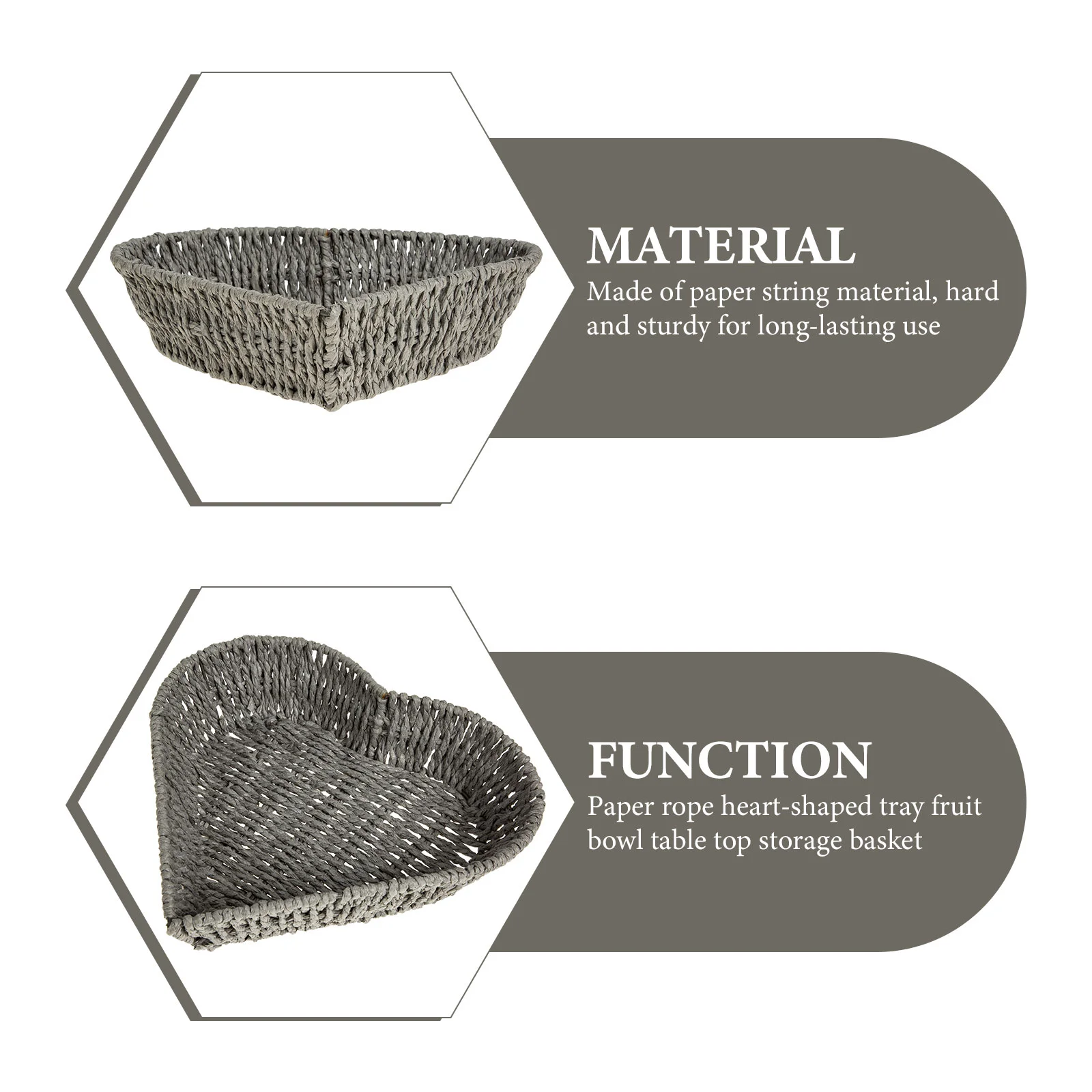 Coffee Table Decor Paper Rope Heart Basket Fruit Storage Tray Kitchen Supply Platter Desktop Dried Food Container White Miss