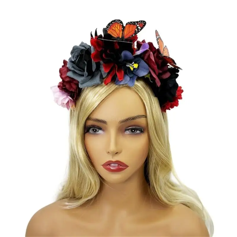 Mexico Festival Hairband Butterfly Flower Headband Cosplay Costume Headpiece Family Gathering Day of the Death Hairhoop