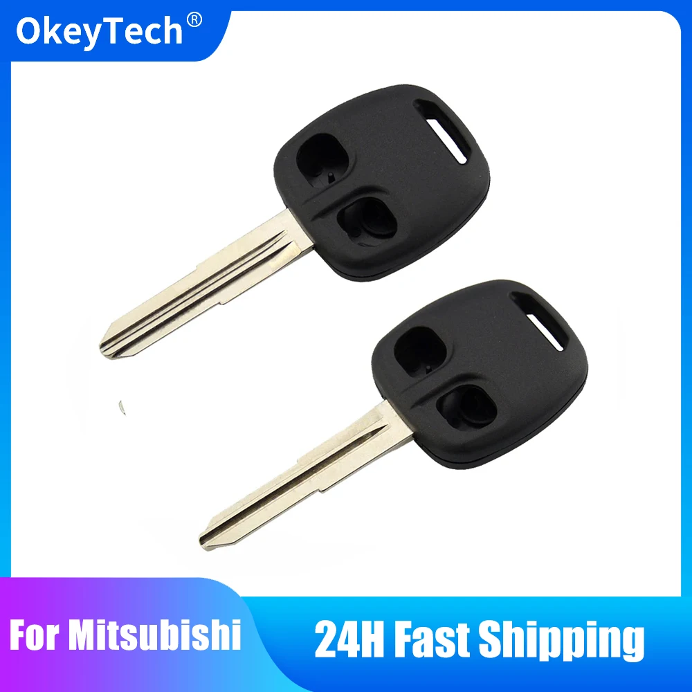 

OkeyTech for Mitsubishi Key Shell 2 Button Uncut Left Right Blank Blade Replacement Keyless Entry Auto Car Key Cover Case Fob