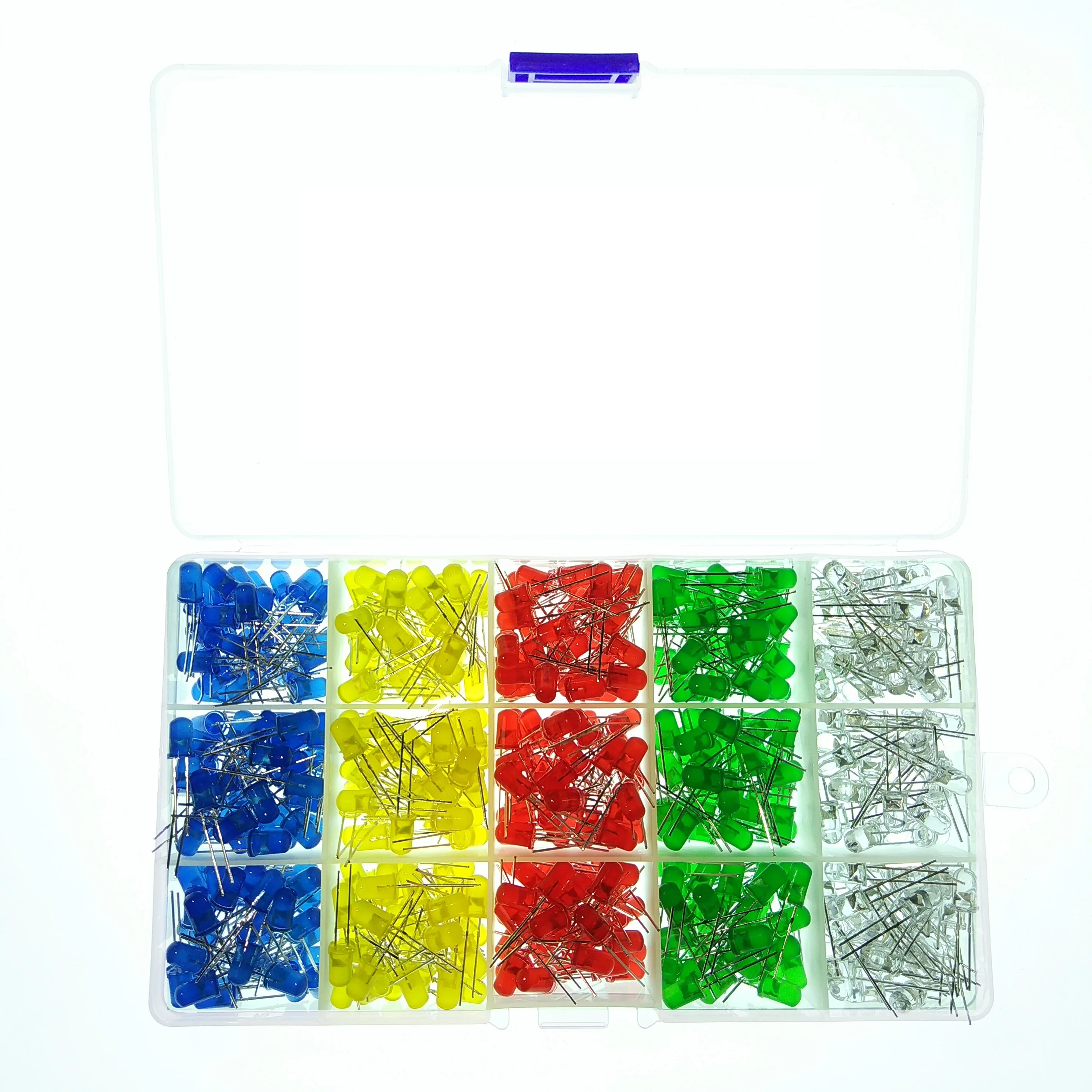 500 PCS (5 Colors x 100PCS) 5mm LED Light Emitting Diode Assorted Color Blue/Yellow/Red/Green/White Kit Box