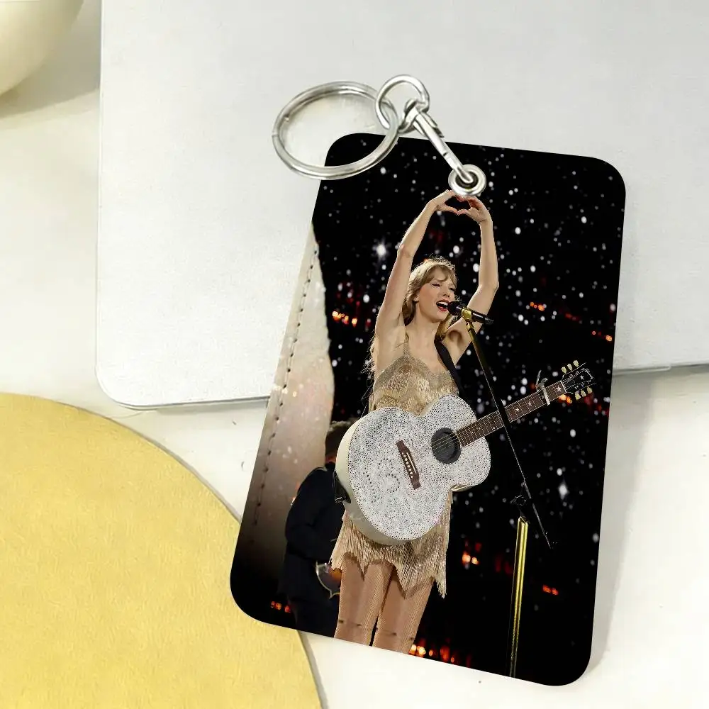 Hot Singer T-Taylor S-Swift 1Pc Access Card Case Leather Card Holder Keychain Key Ring Door Access Tags ID Card Case Keychain view 6